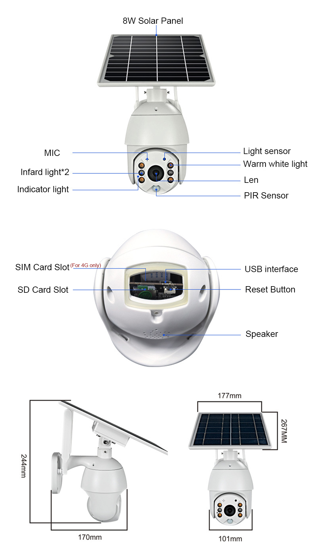 WiFi Wireless solar power camera 4G 3G sim Card Slot CCTV Security IP Camera Outdoor Support 128 Memory Card